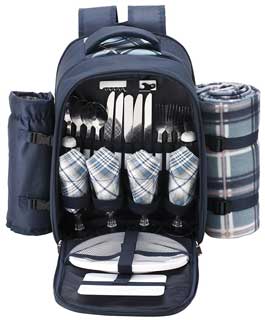 VonShef - 4 Person Blue Tartan Picnic Backpack